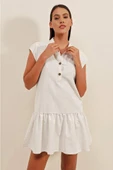2425 Keten Mini Elbise - Ekru - 4