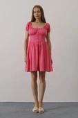 Beli Korseli Mini Elbise - Fuşya - 2