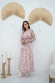 Pembe Şanzelize Çiçek Desenli Elbise - 1