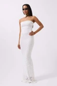 Straplez Dantel Maxi Elbise - 3