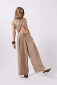 Düşük Bel Oversize Keten Pantolon - 1