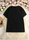 Baskılı Oversize Bisiklet Yaka T-shirt - Siyah - 2