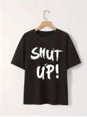 Baskılı Oversize Bisiklet Yaka T-shirt - Siyah - 1