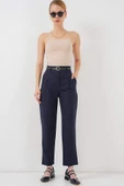 Pileli Kemerli Kumaş Pantolon 6725 - Lacivert - 3