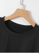 New York Baskılı Oversize Bisiklet Yaka T-shirt - Siyah - 3