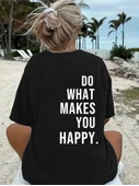 Baskılı Oversize Bisiklet Yaka T-shirt - Siyah - 1