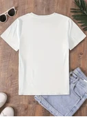 Fiyonk Baskılı Oversize Bisiklet Yaka T-shirt - Beyaz - 3
