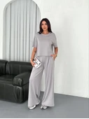 Osy Modal Yumuşak Dokulu Kumaş Bisiklet Yaka T-shirt  Bol Paça Pantalon Ikili Takım - Boyalı Gri - 4