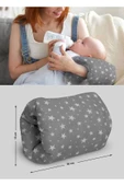 mc.pierobaby Extra Dolgulu Emzirme Destek Yastığı Portatif Silindir Bebek Emzirme Yastığı Yıldız Gri thumbnail 2