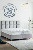 Niron I2 Blue Pocket Yatak Seti Çift Kişilik 160x200 Üst Sınıf Paket Yaylı Yatak Lüks Metal Baza Keten Başlık - 1
