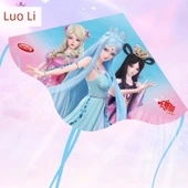 Çocuklar için Çizgi Film Uçurtması - Büyük Uçurtma G7854 Luo Li Pembe +200 m Kristal İp Ruleti - 2