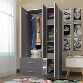 Kenzlife gardırop 3 kapılı 2 çekmeceli fesleğen 180*120*52 gri XLARGE kapaklı gardolap dolap thumbnail 1