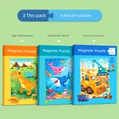 Manyetik Dinozor Bulmacası - 4-8 Yaş - Dinozor Çağı + Su Altı Dünyası + Mühendislik Araçları - 1 - 1