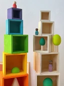 Ahşap Yığın Jenga Gökkuşağı Kutusu - Ağaç Kutusu Boyasız - 3