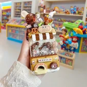 Mini Vinç Makinesi Yapı Blokları Bulmacası - Hindistan Cevizi Mavi Çiçek + Sergi Kutusu - 2