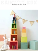 Ahşap Yığın Jenga Gökkuşağı Kutusu - Ağaç Kutusu Boyasız - 2
