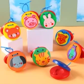 Ahşap Orff Müzik Aleti Ritm Kum Tokmağı - Büyük Ahşap 2 Parça Pembe Yüz - 8