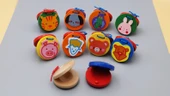 Ahşap Orff Müzik Aleti Ritm Kum Tokmağı - Büyük Ahşap 2 Parça Pembe Yüz - 10