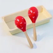 Ahşap Orff Müzik Aleti Ritm Kum Tokmağı - Küçük Ahşap 2 Parça Kırmızı Kalp - 1