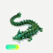 3D Stereo Baskı Kristal Ejderha Hareketli Eklem Oyuncağı - 30cm Lazer Sarı Yeşil - 1