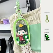 Şeffaf Bebek Çantası - 13cm Kapsül Bebek Çantası - Elma Yeşili - Kürk Topu/ Kalın Anahtarlık Dahil - 1