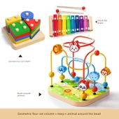 Montessori Boncuk Dizme Oyuncağı - 3 Sıra Zeka Hayvanları, Dört Sütun Seti, Piyano - 1