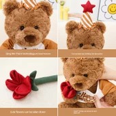 Sevimli Ayı Peluş Oyuncak - Çiçek Hediye Ayısı - Mavi Hediye Torbası - 40cm - 5