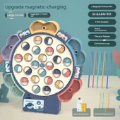Elektrikli Manyetik Balık Avlama Oyuncak Seti - Mavi - Manyetik Asma Şarjlı - 34 Balık + 9 Olta + Kontrol Edilebilir Müzik - 1