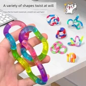 Tangle Twist Müzik İnce Motor Eğitim İpi Boncuk Bulmacası - Kristal Üç Renkli Kombinasyon Mavi Kırmızı Yeşil + Ming Kırmızı Mavi - 9