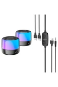 Coverzone Borofone Çiftli RGB Işıklı Kablolu veya Kablosuz Stereo Speaker Bluetooth Taşınabilir Hoparlör BP12 - 6
