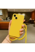 Coverzone iPhone 15 ile uyumlu İpli Boyun Askılı Silikon Kılıf Kadife iç Yüzeyli Epiphany Kılıf Sarı thumbnail 1