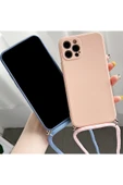 Coverzone Galaxy M32 ile uyumlu İpli Boyun Askılı Silikon Kılıf Kadife iç Yüzeyli Epiphany Kılıf Pembe - 4