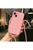 Coverzone iPhone 13 ile uyumlu İpli Boyun Askılı Silikon Kılıf Kadife iç Yüzeyli Epiphany Kılıf Pembe thumbnail 1
