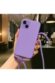 Coverzone iPhone 15 ile uyumlu İpli Boyun Askılı Silikon Kılıf Kadife iç Yüzeyli Epiphany Kılıf Lila thumbnail 1