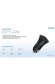 Philips Çift USB-A Portlu Araç Şarj Adaptörü,5V 2.4A Çıkış,12-24V Giriş,Aşırı Isınma Şarj Korumalı,DLP3522N - 2
