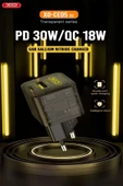 Xo -CE05 USB+USB-C 30W Şeffaf Kablosuz Hızlı Şarj Adaptörü - 2