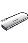 Philips 7in1 USB-C Hub,100W Type-C PD Hızlı Şarj,HDMI 4K@30Hz,SD/MicroSD 480Mbps,3xUSB-a3.0 5Gbps,SWR1707/70 - 1