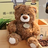 Ayıcık Peluş Oyuncak - Etiket Tarzı Kahverengi Ayı - 26cm + Hediye Çantası + Işık Sarmalı - 1