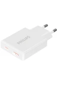 Philips USB Hızlı Şarj Adaptörü,33W PowerDelivery 3.0+QC 3.0,Çift Port USB-C ve USB-A,2 Cihaz Şarj,DLP4322C - 1