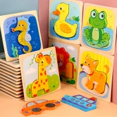 Ahşap 3D Hayvan Bulmacası - Zürafa, Kurbağa, Ördek, Kaplumbağa, Araba, İnek - 2