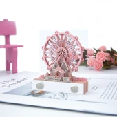 Romantik Rüya Kalesi Ferris Wheel Işıklı Kağıt Oyması 3D Not Defteri Hediye - Akrilik Kutulu - 1