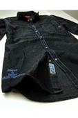 Slim Fit Saf Pamuk Denim Kumaş Kot Gömlek--koyulacivert--- - 3