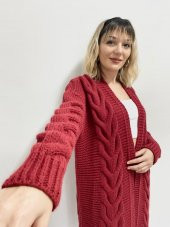 Kadın Bordo Örme Hırka - 11