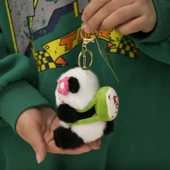 Gerçek Panda Bebek Kolye - Arka Şans Yeşil Çiçek, 11cm Hediye Kutusu - 4