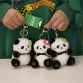Gerçek Panda Bebek Kolye - Arka Chengdu Yeşil Çiçek, 11cm Çanta - 2
