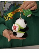 Gerçek Panda Bebek Kolye - Arka Şans Yeşil Çiçek, 11cm Hediye Kutusu - 10
