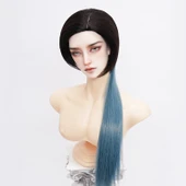 BJD Bebek Peruk - Siyah Gri Mavi - 3 Nokta (22cm-23.5cm) - 1