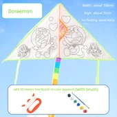 DIY El Yapımı Uçurtma Kiti - Doldurulmuş Doraemon 50m İp, 6 Renk Boya ve Fırça - 1