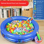 Çocuklar için Manyetik Balık Avlama Oyuncak Seti - Deluxe Yuvarlak Havuz Takımı-Standart 88 Parça Set - 1