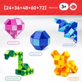 Rubik'in Yılanı Sihirli Cetvel Bulmaca Oyuncağı - Mavi 24 + Sarı 36 + Yeşil 48 + Pudra 60 + Mavi 72 - 1